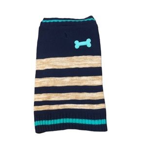 NWOT - Tan, Navy Blue and Teal Stripped Dog Sweater with Bone - Size Large